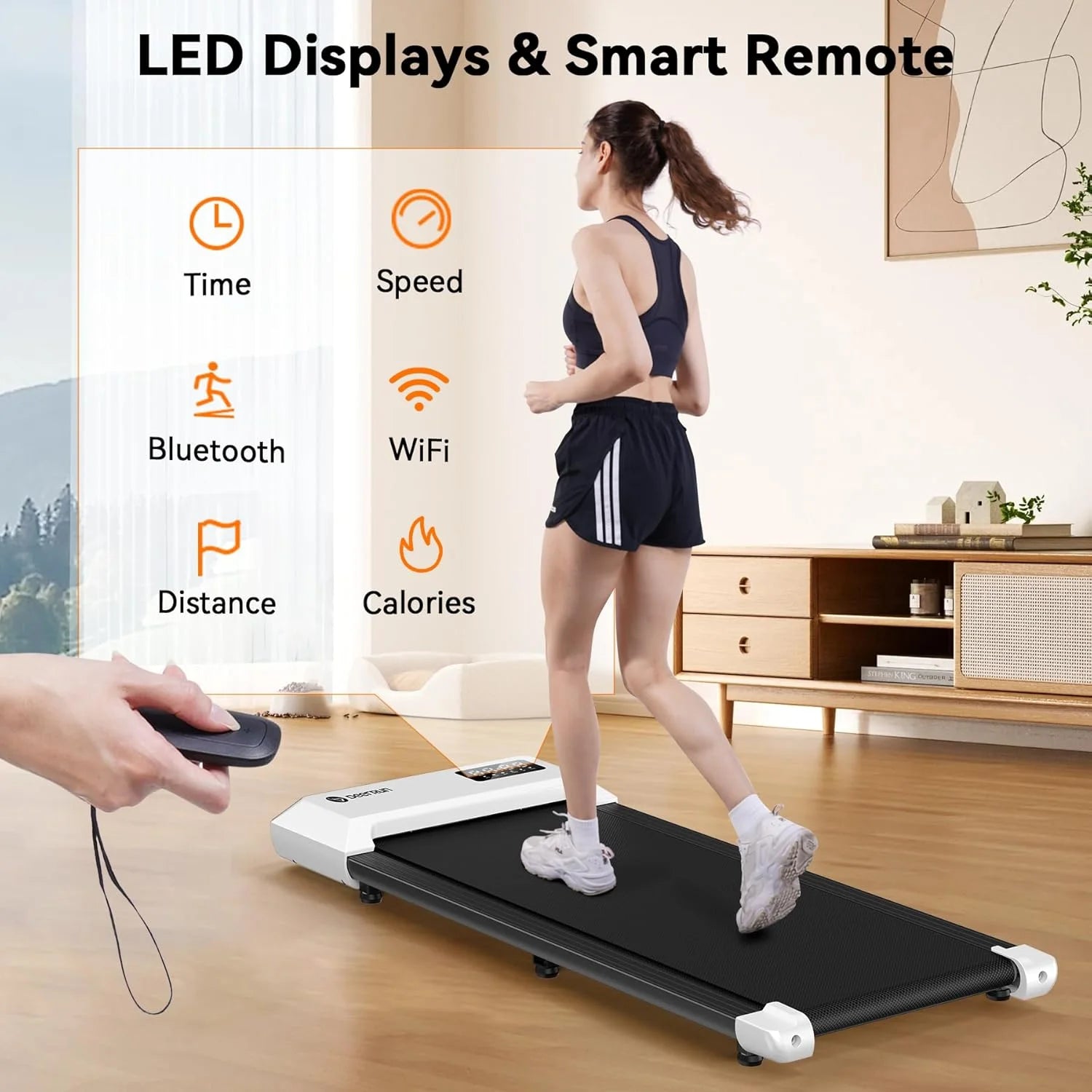 Walking Pad, Walking Treadmill under Desk Treadmill 2 in 1 for Home/Office with Remote Control, Small Treadmill with LED Display(White)